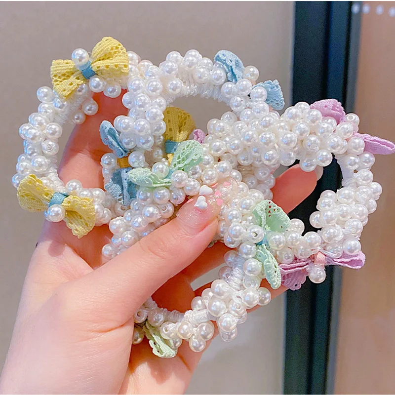 New Ribbon Pearl Hair Bands Cute Princess Pearl Hair Accessories High Elasticity Hair Bands