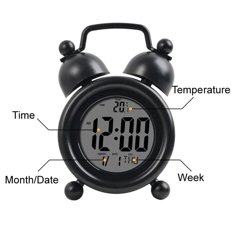 2024 LCD table alarm Vintage gift promotion belling digital calendar temperature digital alarm  clock