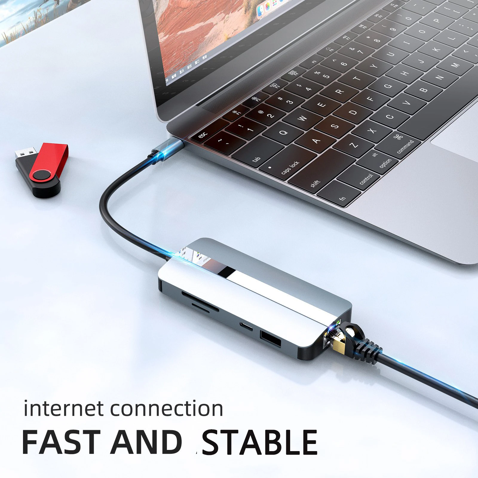 9-in-1 USB-C Docking Station USB Hub HDMI RJ45 100M VGA Pd Fast Charge 3.0 Supports Reception