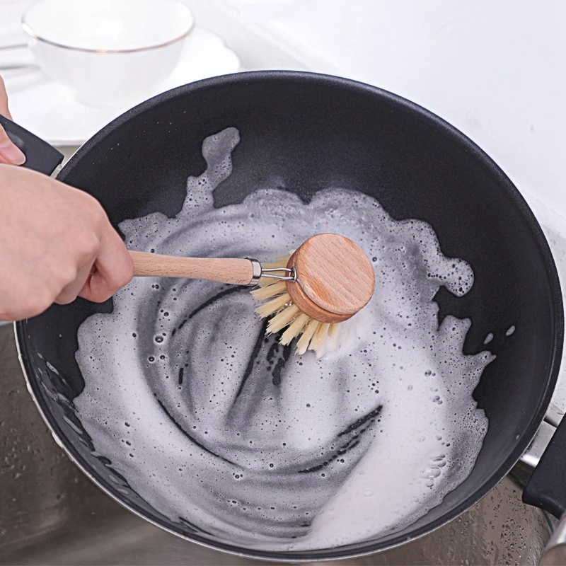 Eco-friendly Kitchen Cleaning Brush Dish Washing Brush Beech Wood Long Handle Sisal Dish Brush