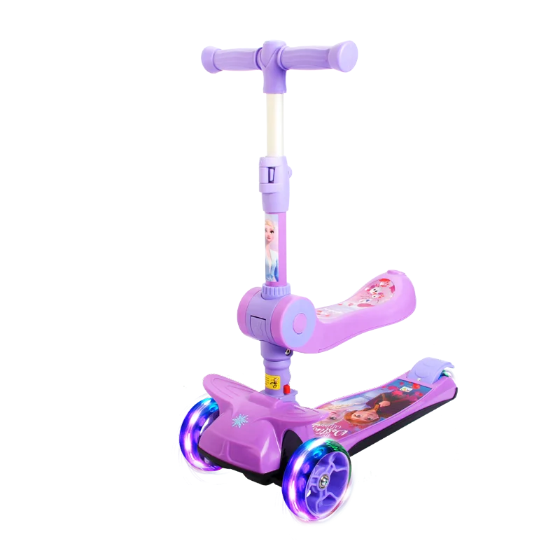 Disney Frozen Multi-function Foldable Twist Scooter Flash 3 Wheels Scooter 2020 New Adjustable Height PU for Kid Child Style