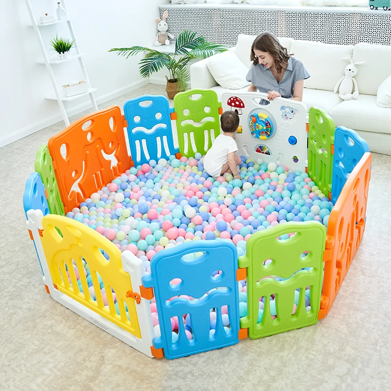 Easy to assemble portable baby plastic indoor playground fences kids colorful playpen with fun toys