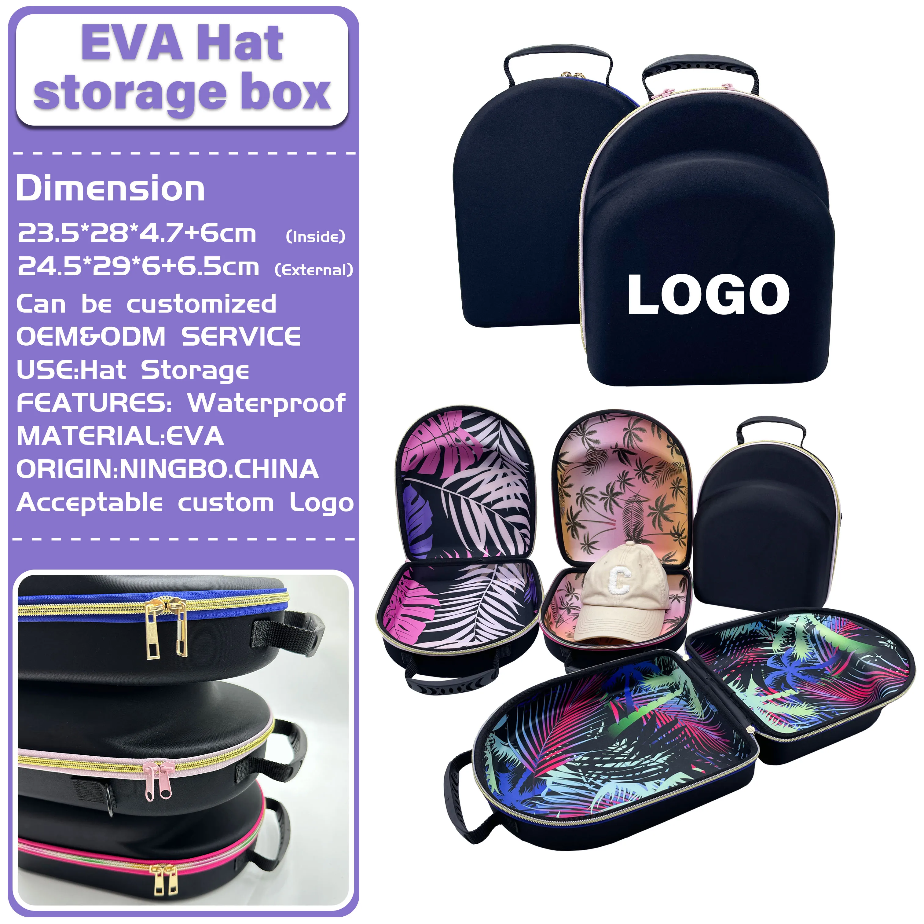 Factory Custom Hard Hat Case for 6 Baseball Caps,Hat Carrier Travel Case With Adjustable Shoulder Strap and Carrying Handle