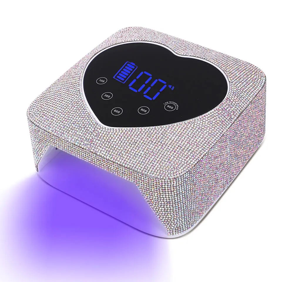 Professional Cordless 72W LED Nail Gel Dryer Lamp FastUV Table UV Lamp with Heart Shape Rhinestone for Nail Polish Curing