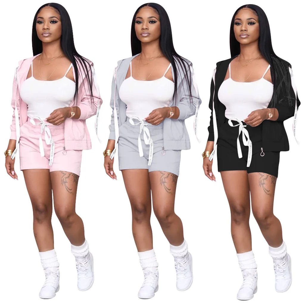 Fashion Casual Sports Plain Three Piece Suit Pants Set With t-Shirt Women Clothing