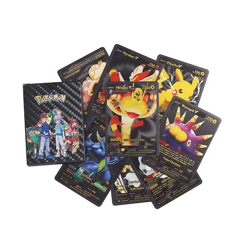 55pcs/box English French Spanish playing games cards pokemoned cards poke mon carte gold poke mon pokemoned cards