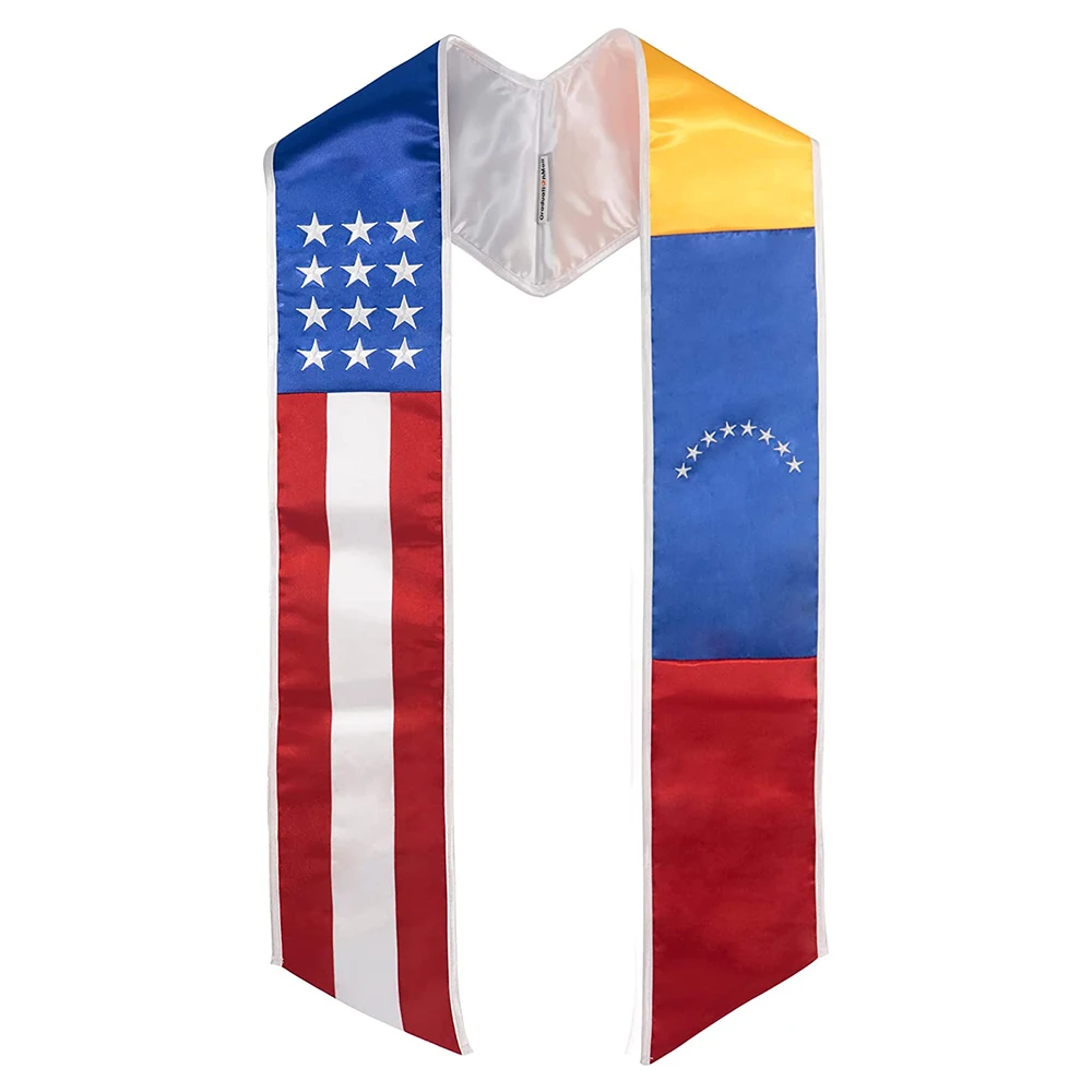 New Cheap Printing USA and Peru Flag Pattern Two Flag Graduation Sash Stole Satin Scarf For Graduate Gift