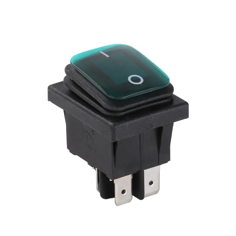 Waterproof KCD4 30A 250V Green Lighted On Off Heavy Duty Waterproof Electric Car Rocker Switches With Led