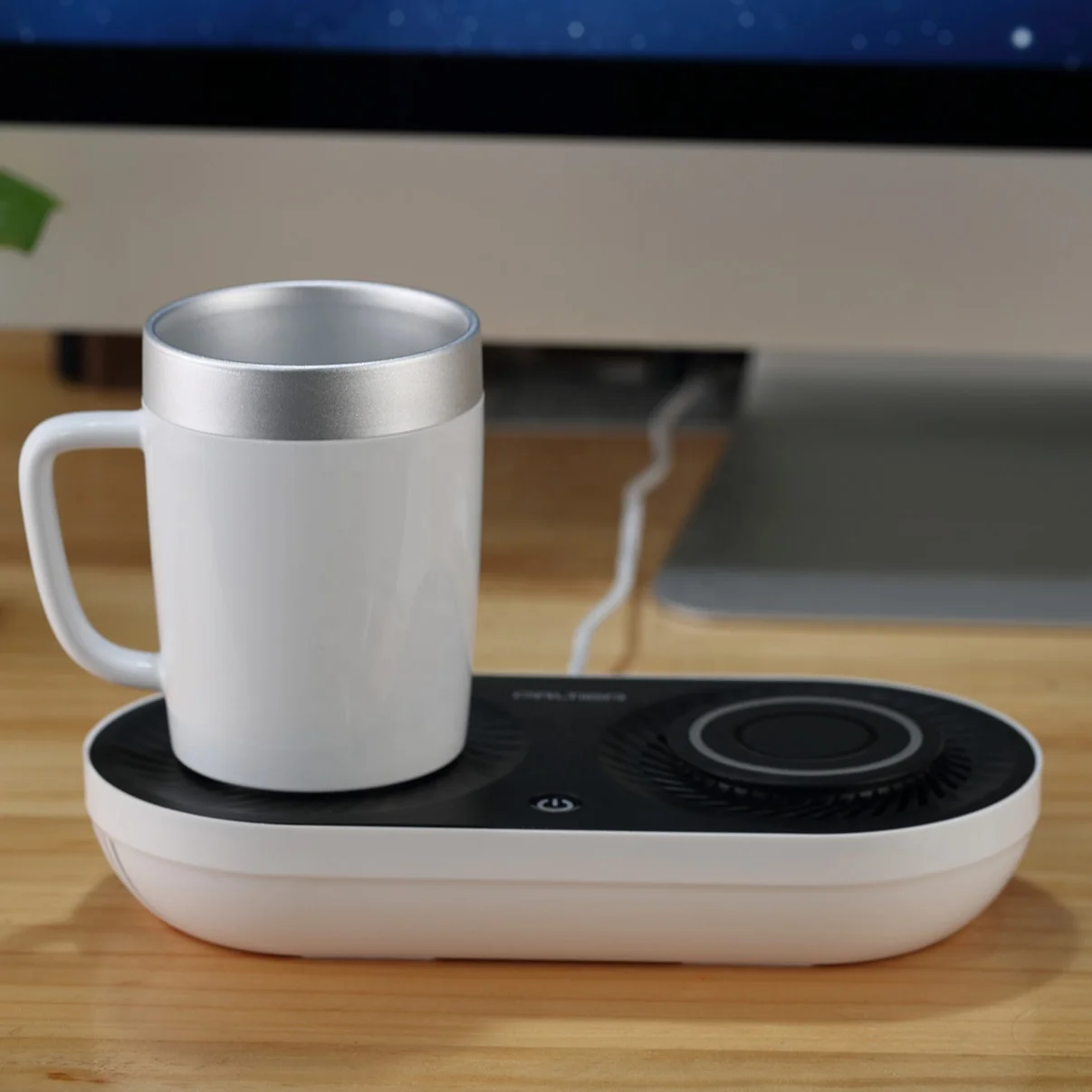 Custom New Desktop Electric Smart Drink Milk Tea Coffee Heating Mug Cup With Wireless Phone Charging Coffee Mugs Warmer For Gift