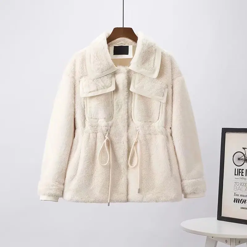 Winter 2022 New Feminine Waist Lace-Up  Slim Fit Velvet Mink Fur Coat