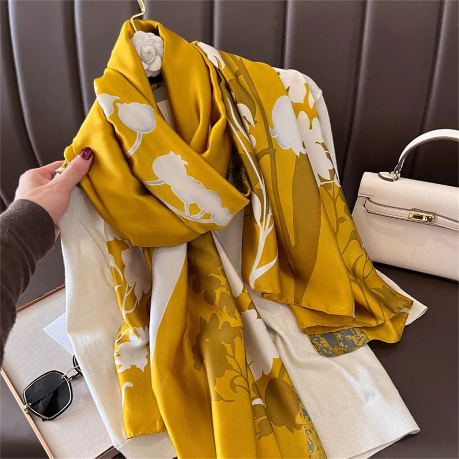 bulk russian Souvenir 90*180cm New silk satin shawl seda stoles Imitation silk scarf
