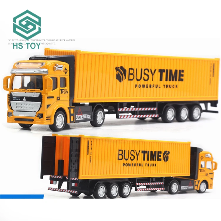 HS 1 50 Scale Popular Custom Logo Pull Back Container Metal Truck Car Model Diecast Trailer Car For Boys
