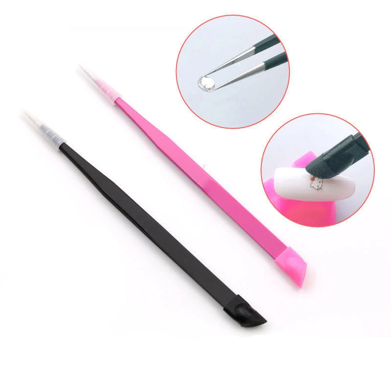 Professional Hot Sell Silicone Pressing Head for 3D Sticker Rhinestones Water Sticker Stainless Steel Nail Manicure Tweezers