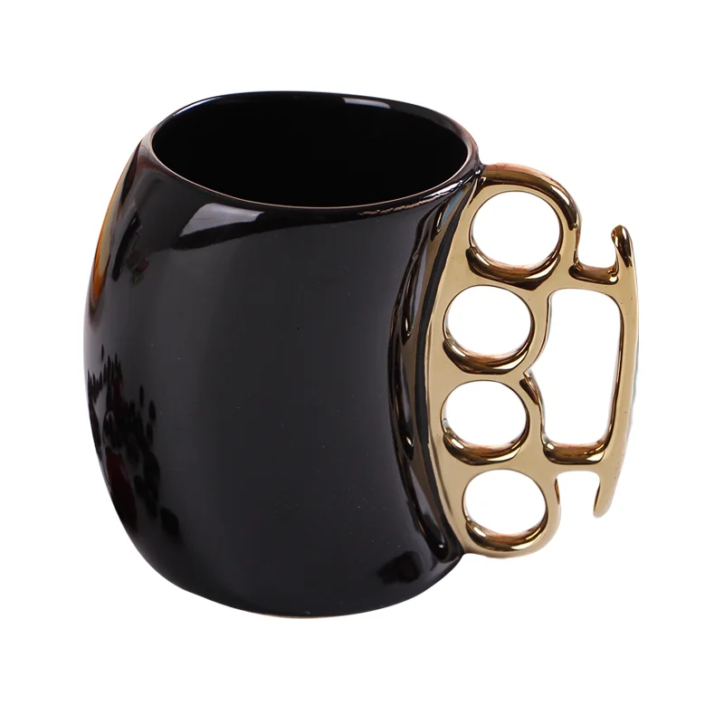 
Creative Ceramic Ring Mug With Gold Finger Fist Cup Handle Coffee Milk Ceramic Cup White/black 