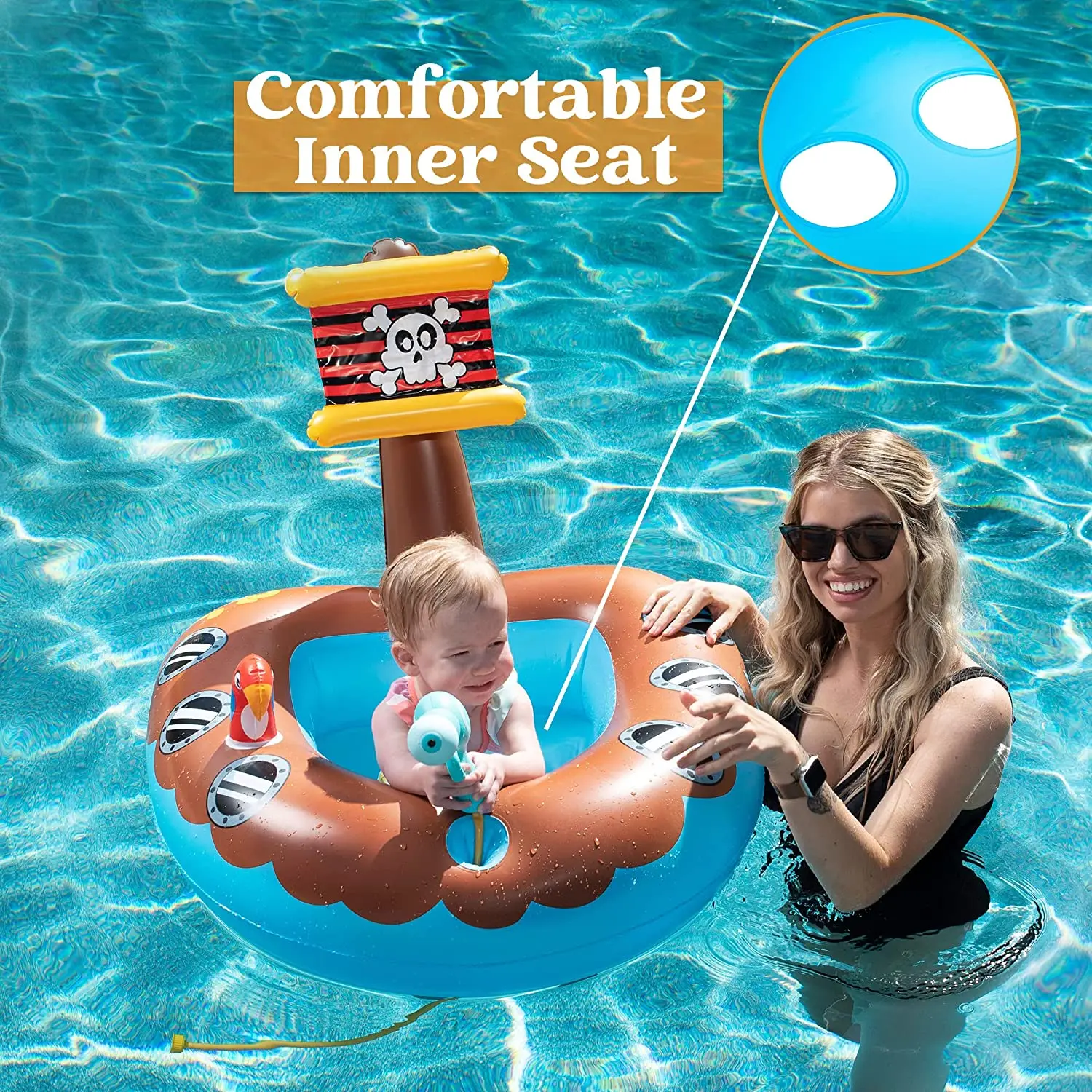 Summer Party Water Blaster Inflatable Pirate Boat Baby Float with Squirt Gun Inflatable rider for Kids
