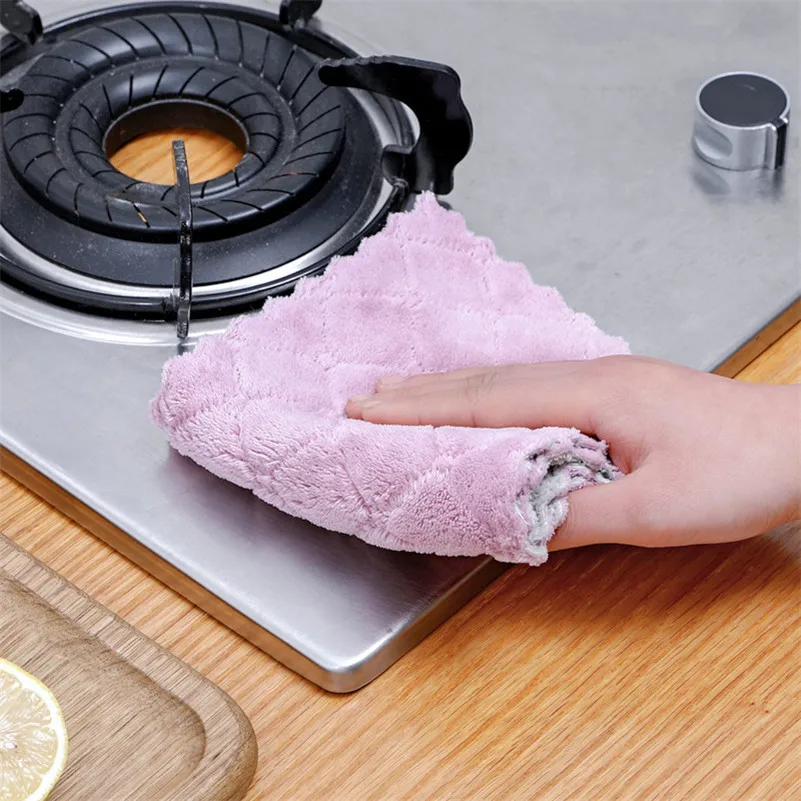 Super Absorbent Rag Kitchen Cleaning Cloth Double layer Coral Fleece Dish Towel Dish Cloth Kitchen Rag Gadgets