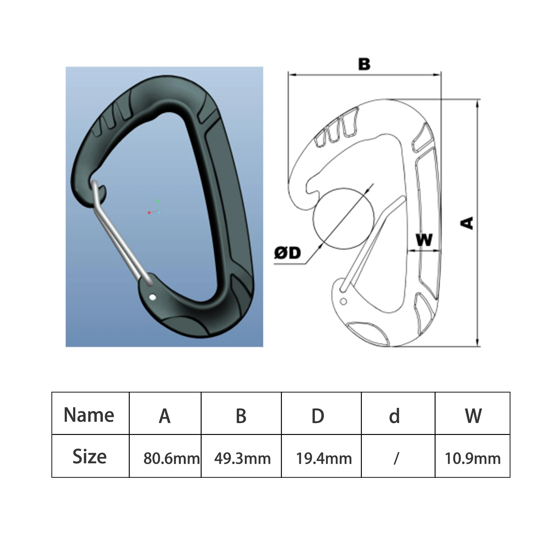 Booms Fishing 12KN Flat Wire Gate Carabiner Keychain Snap Hook Metal Spring Clip Aluminum D-Shaped  Climbing Carabiners