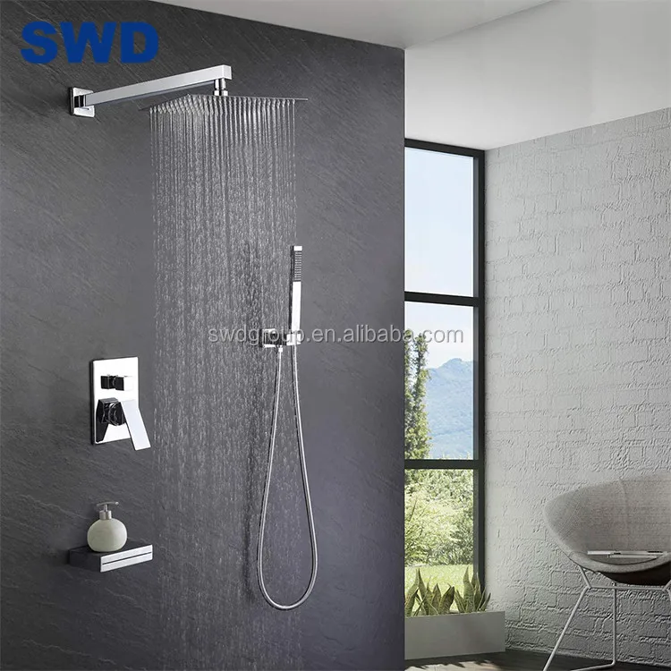 China Wholesale Three Function Wall Mounted Brass Tub Faucet Concealed Hidden Faucet Shower Set