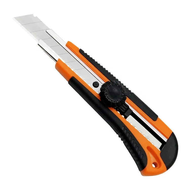 Low price high quality plastic handle retractable stainless steel blade snap off cutter twist lock utility knife