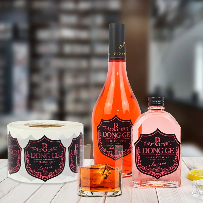 Personalized Private Custom Printing Blank Alcohol Bottle Waterproof Label Embossed Adhesive Logo Red Wine Bottles Label Sticker