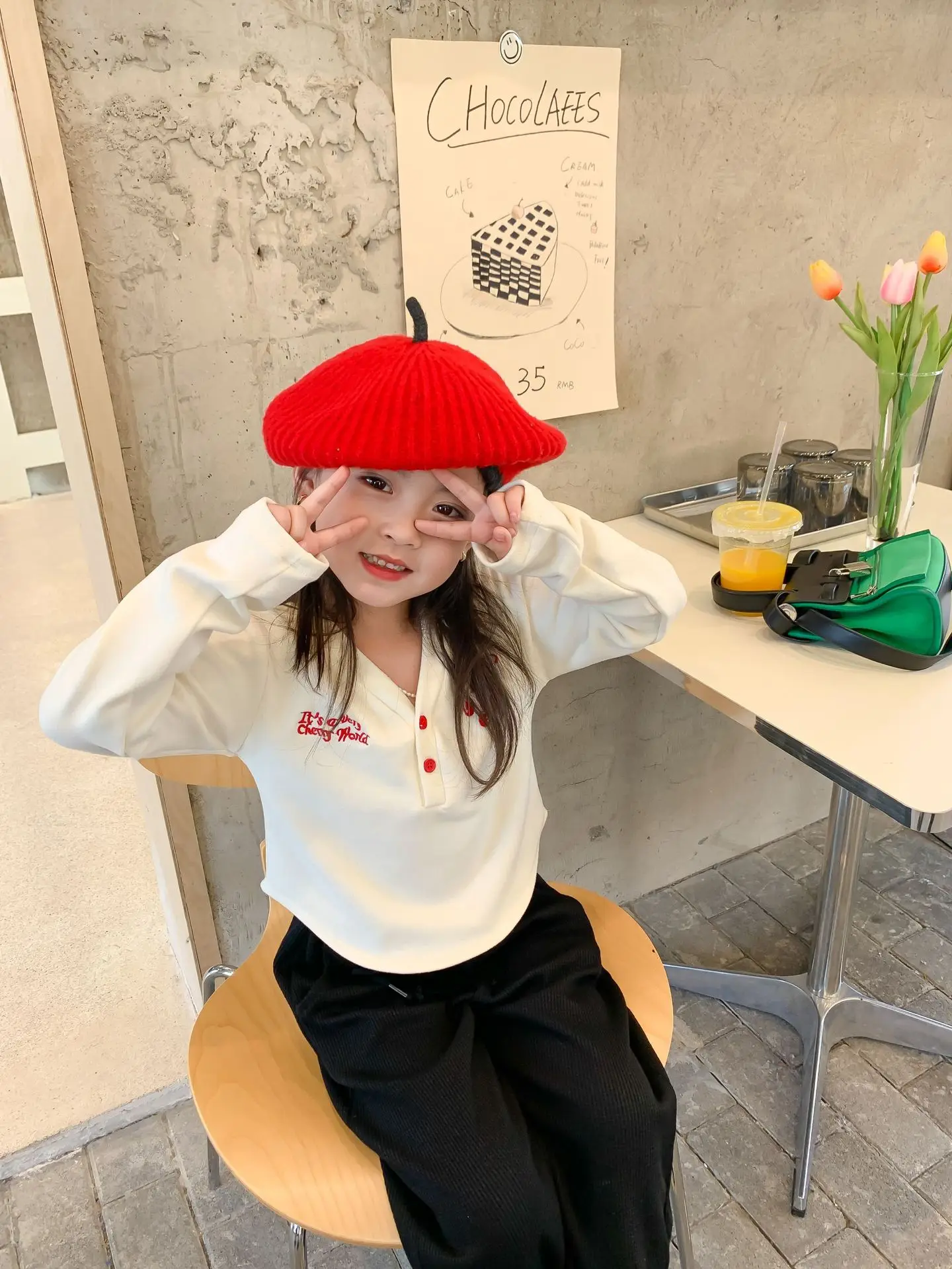 2022 autumn new arrival infant girls V neck fleece child baby clothing embroidery cherry casual outfit 603X22193033