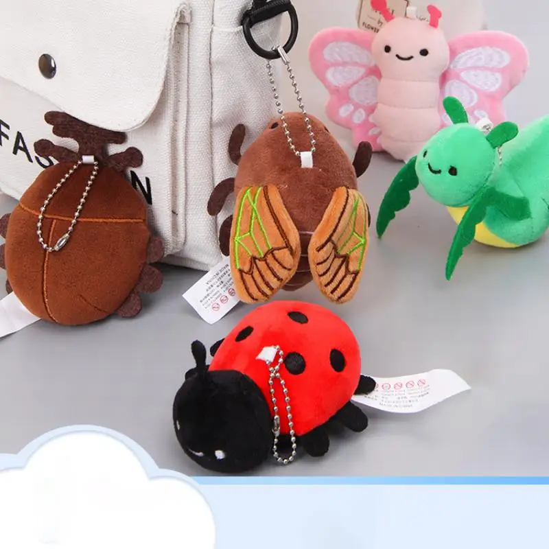 Unisex Beetle Ladybug Plush Keychain Car Decoration Bug Stuffed Animal Toys Backpack Charm Pendant for Parties