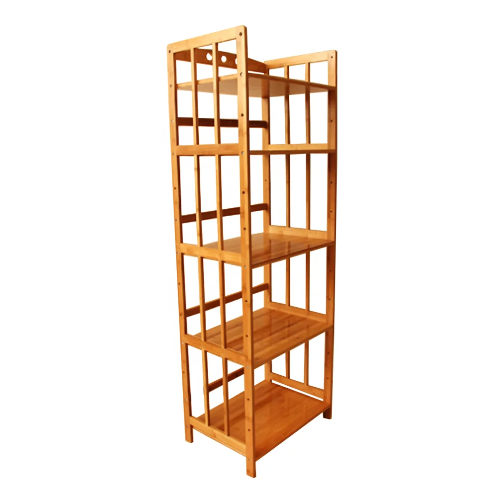 4 tier multifunctional household bamboo microwave stands oven rack wooden storage rack shelf in the kitchen