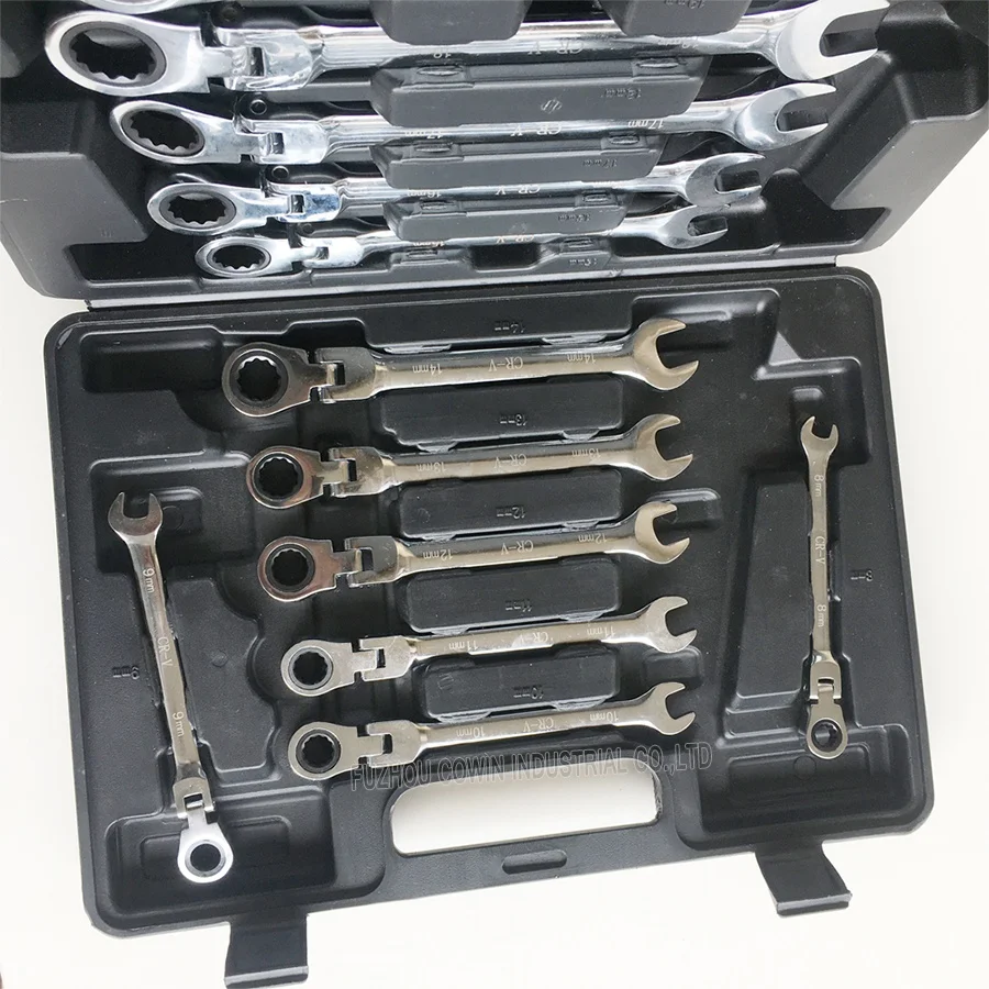 8-19mm chrome vanadium steel CrV flexible gear wrench set 12pieces flex head ratcheting combination spanner set