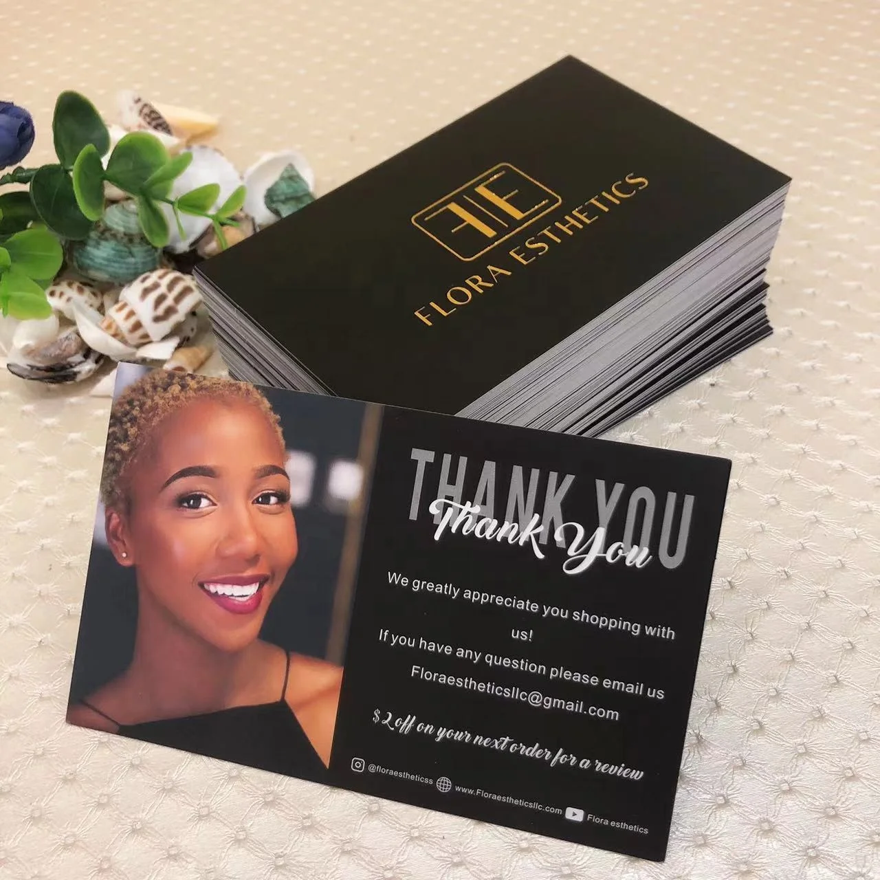 Professional custom luxury gold foil black thank you for supporting my small business packaging card with own photo picture