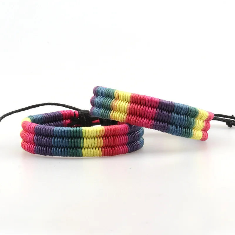 Popular rainbow braided bracelet couple colorful wax thread multi-layer adjustable braided bracelet