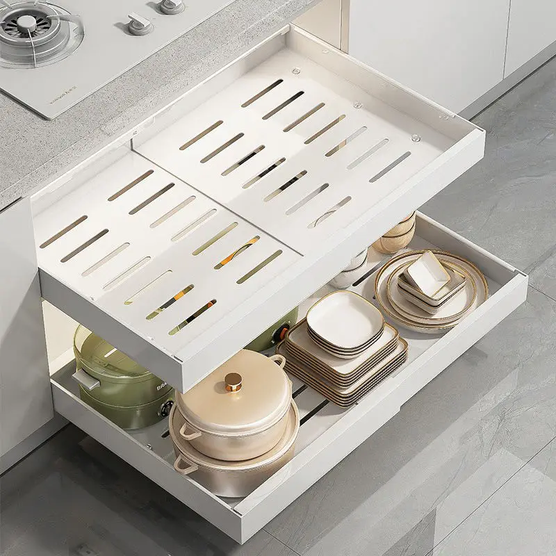 Retractable Kitchen Pull-Out Basket white Kitchen cabinets mesa slide spice rack tableware organization basket storage drawers