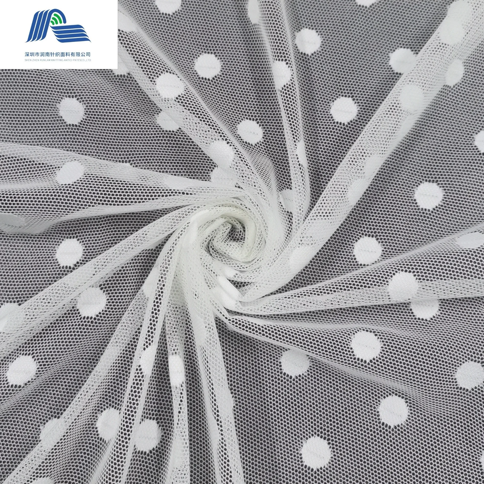 2022 Runlam Popular design 88 nylon 12 spandex dot jacquard 4 way stretch tulle mesh fabric for underwear fabric