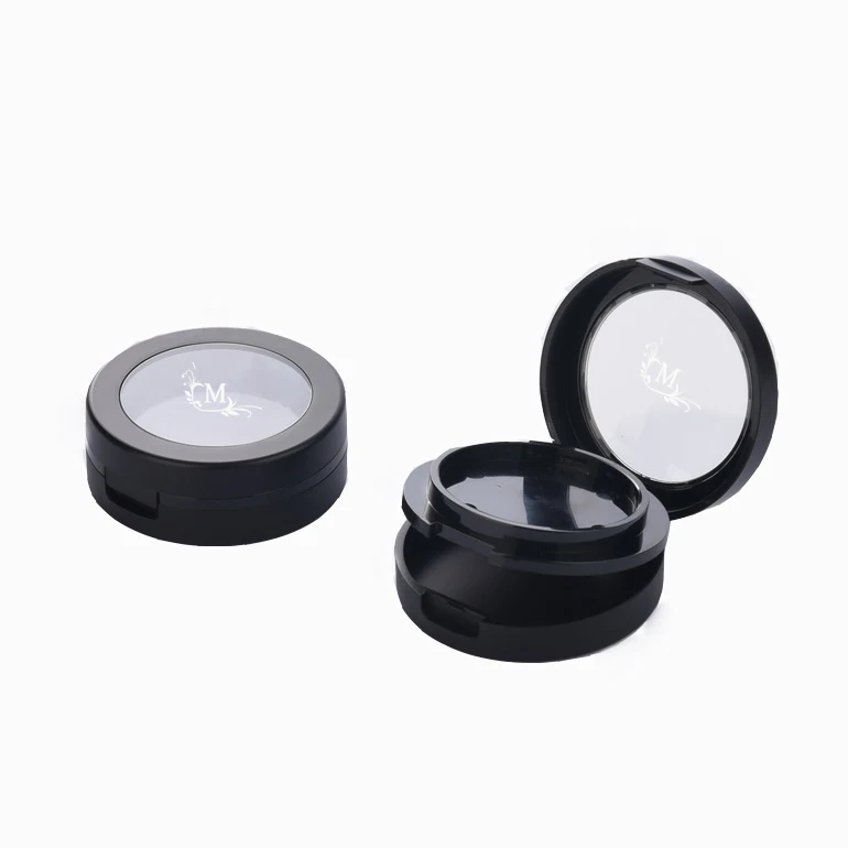 2 Layer Round Press Plastic  Compact Powder Case with Puff Blush Highlighter Case