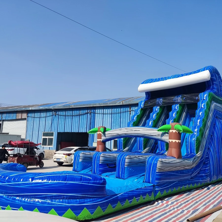 Factory Customized kids heavy duty waterslides marble double lane inflatable palm tree water slide for adult giant