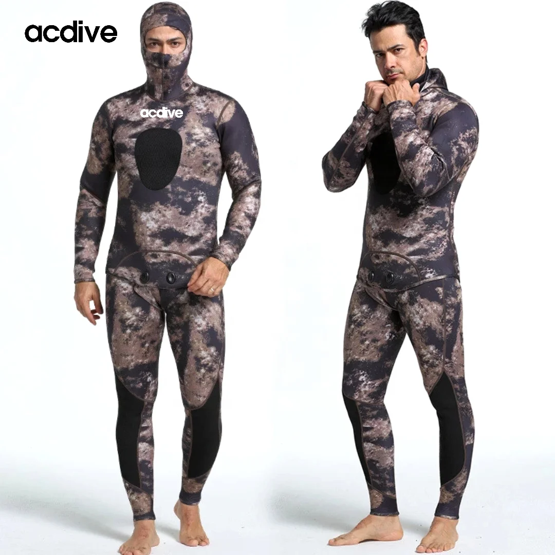 Professional Customized 3mm Camo Neoprene Men Diving 2PCS Fishing Scuba Spearfishing Sports Wetsuit