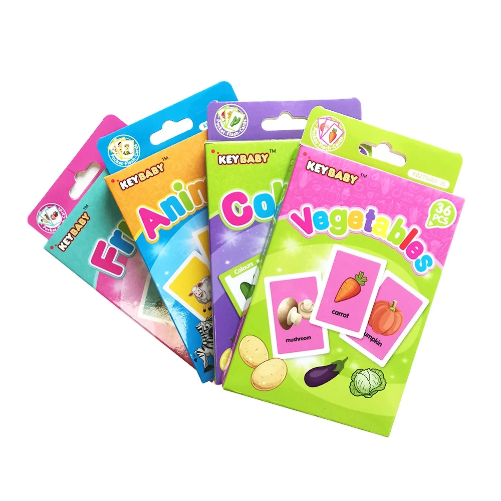 Educational Recycled Plastic English Learning Taking Flash Cards Game With Box Fruit Animal Vegetable Color For Students Kids