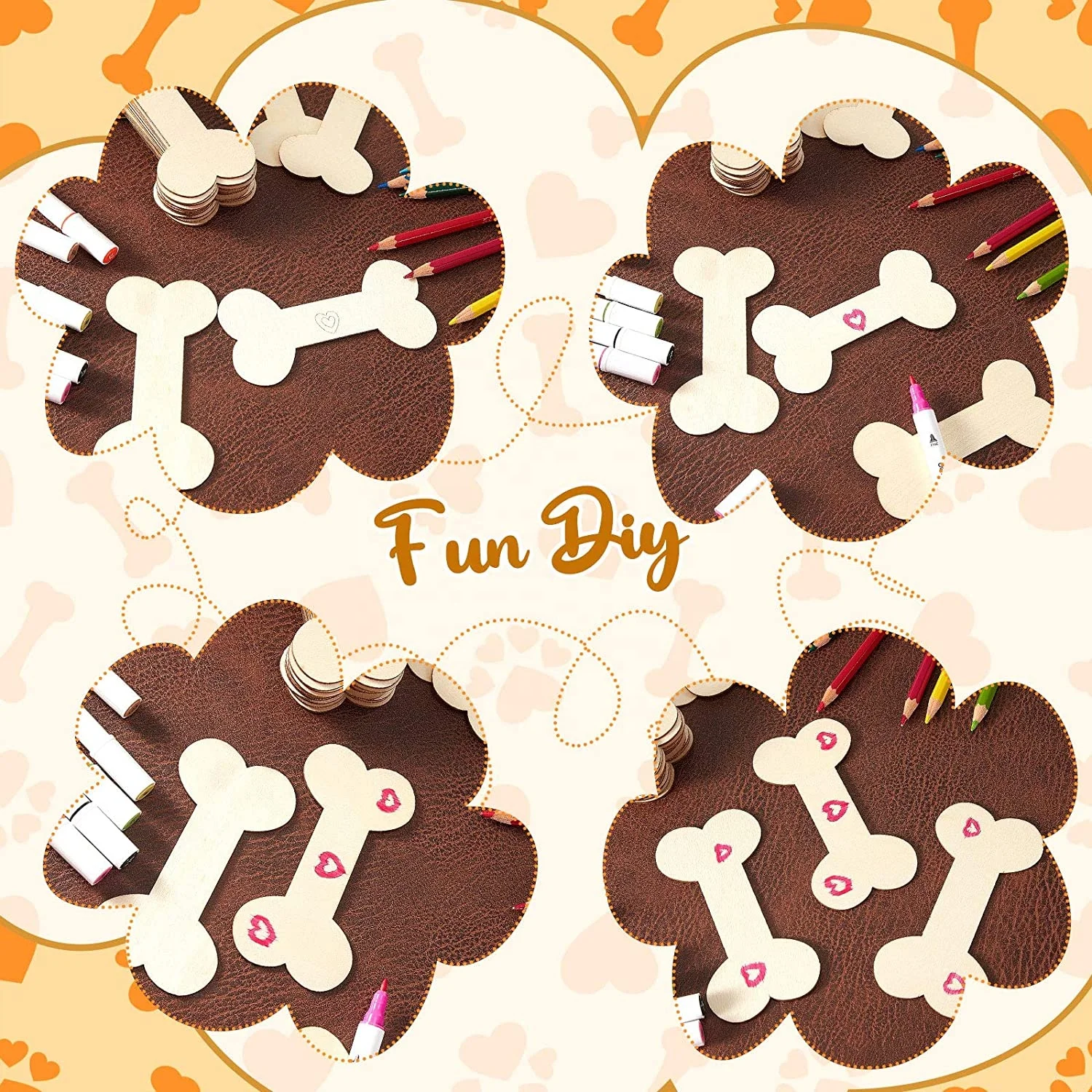 40 pieces of wooden dog bones hollowed out and not polished, used for crafts, wooden DIY projects and home decoration