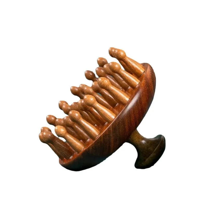 Wooden Head Scalp Massager Comb Shampoo Wide Tooth Hair Brush Guasha Tool