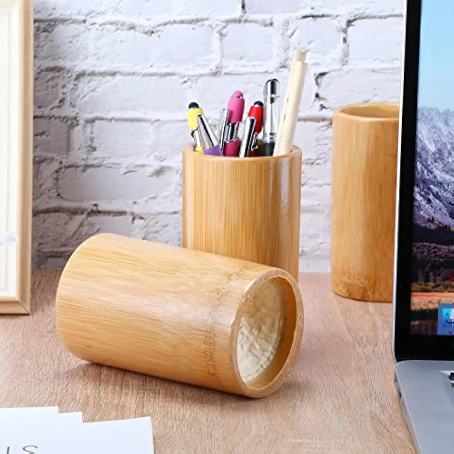 LOW MOQ Neat and organized Unique bamboo management pen holder for craft markets