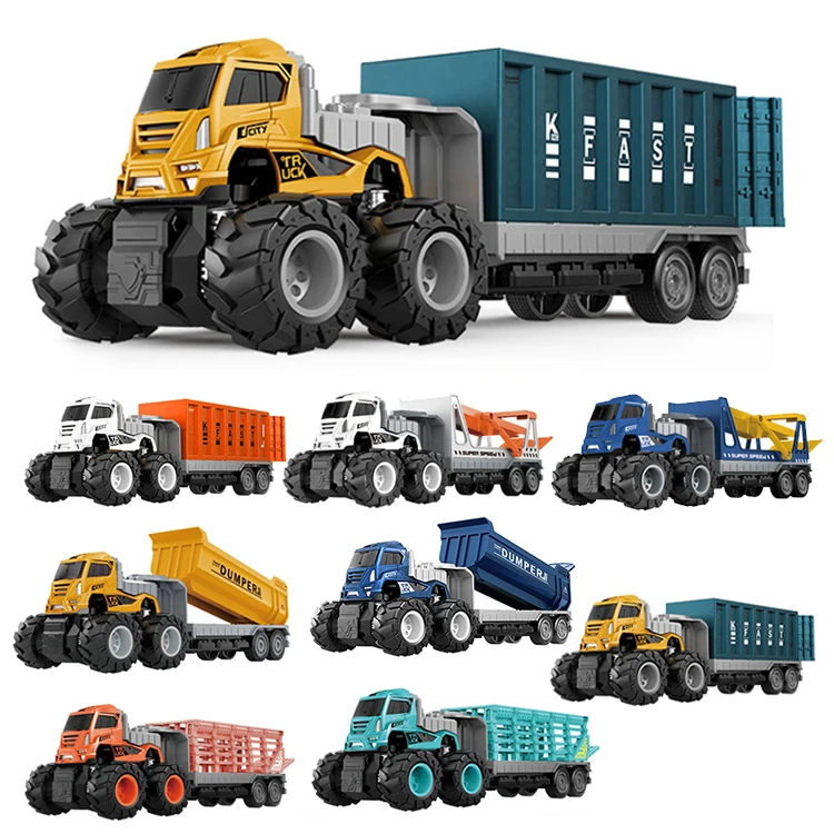 Kids Alloy Environmentally Friendly Inertia Power Diecast Vehicle Tractor Container Car Fence Animal Trailer Flat Transport Toy