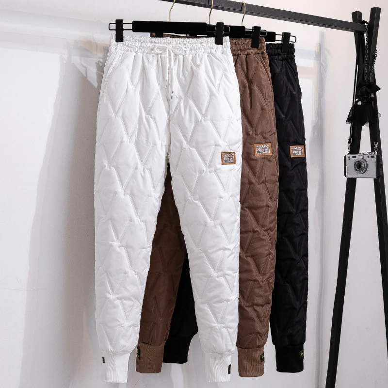 Plus Size Women Down Cotton Pants Winter Female Thick Warm Harem Pants Elastic High Waist Casual Loose Trousers Pantalons 4XL