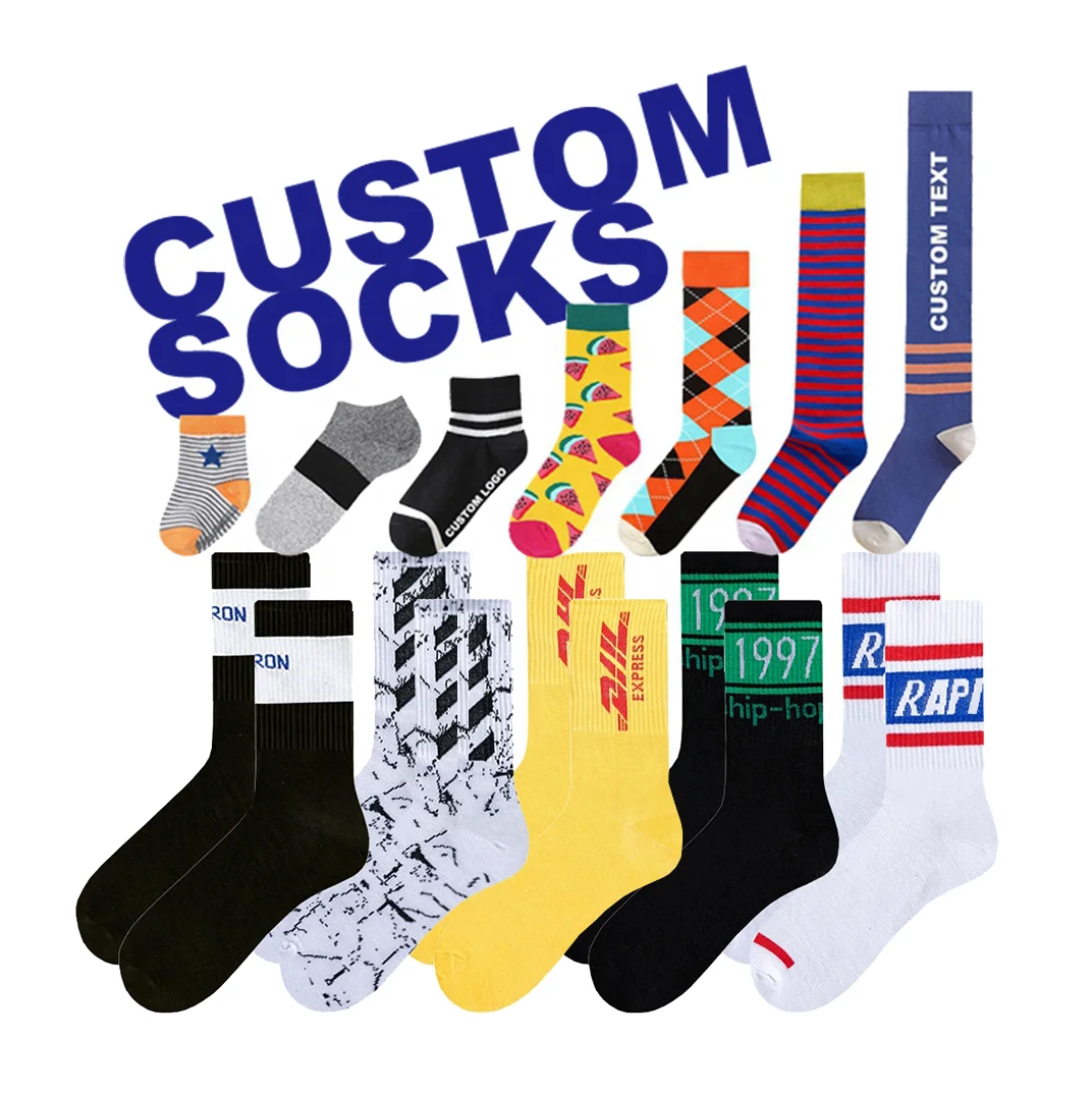 OEM Fashion Dress Socks Athletic Custom Logo Mens Basketball Design White Black 100% Cotton Bamboo Crew Sport Socks