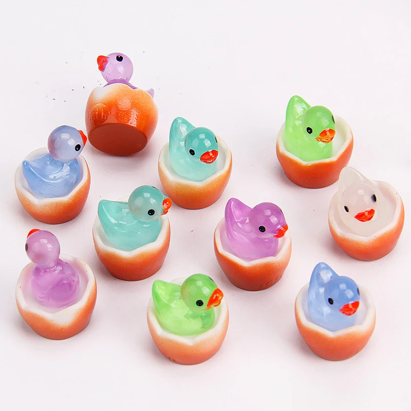 Glow in the Dark Mini Duck Figurines Resin Eggshell Statues Shell Breaking Chicken Figurines DIY Decor Christmas Birthday Gifts