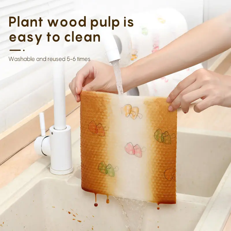 Kitchen Magic Disposable Lazy Non-Woven Cloth Thickened Scouring Pad Dry And Wet Dual-Use Tear Away Microfiber Towel Cloths Roll