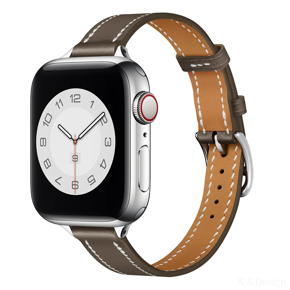Single Tour Leather Watch Band Slim Strap For iWatch Genuine Leather Band 38mm 40mm 42mm 44mm + Adapter For Apple Watch 6