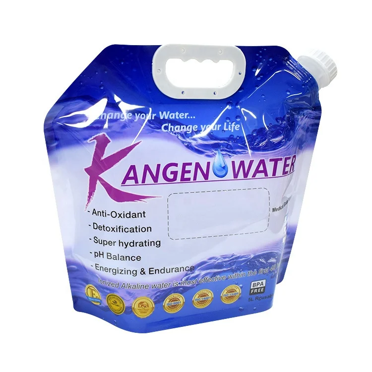 New printed k8 machine fold water container 5 litr bpa free kangen water bag