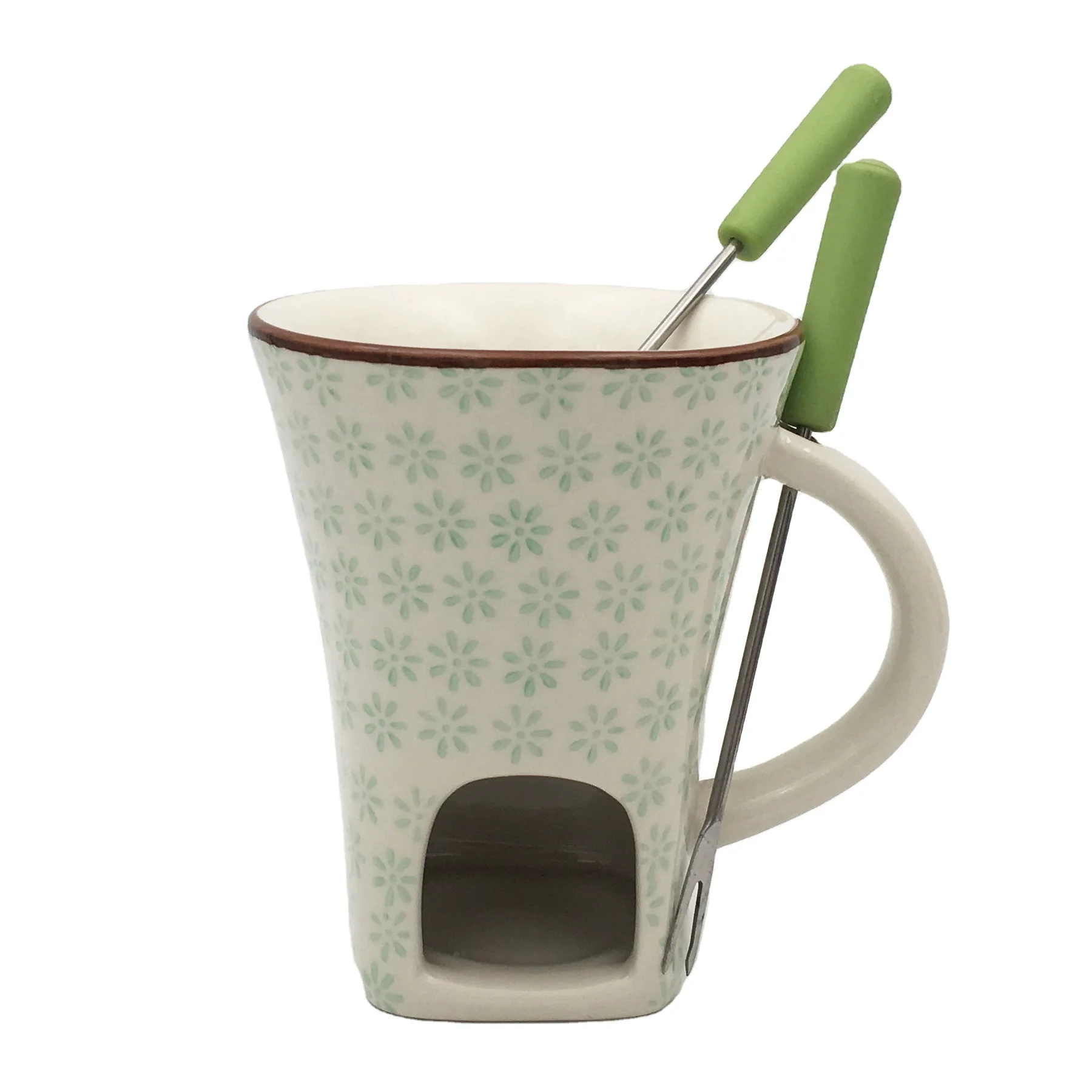 
European style handmade exquisite ceramic chocolate cheese fondue pot 