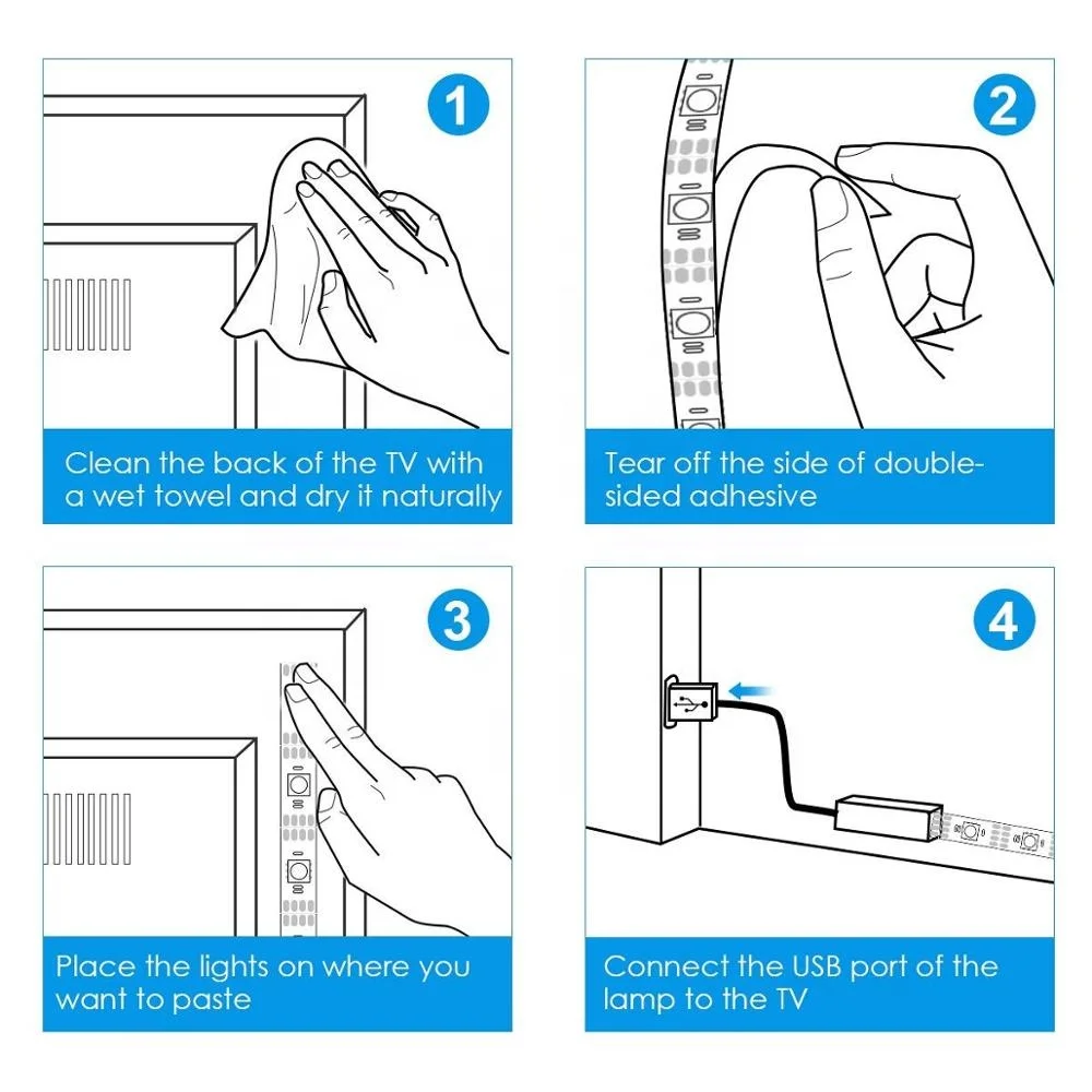 LED Strip Light USB 5050SMD DC5V RGB Black PCB 60LED/M WaterproofFlexible Tape Ribbon 1M 2M 3M 4M 5M TV Desktop Screen BackLight