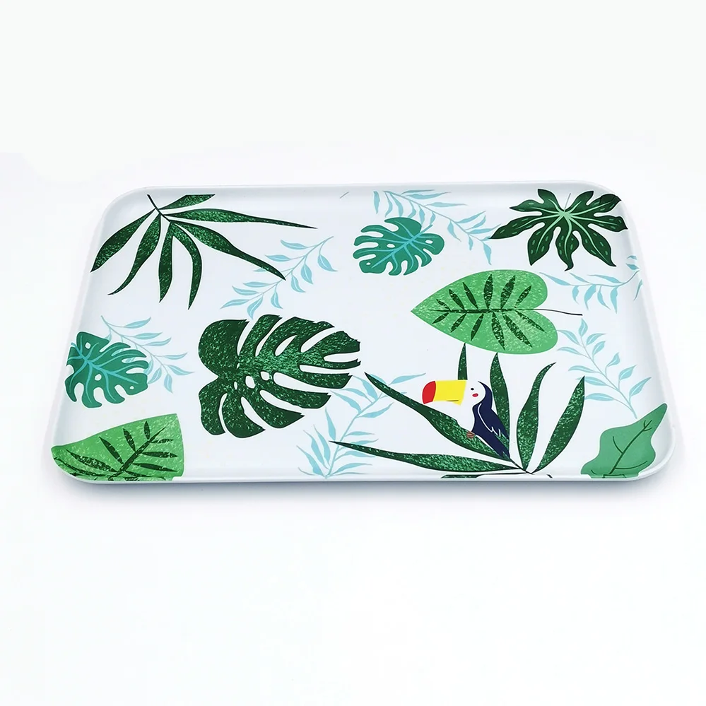 Custom design rectangle melamine daily serving tray with handles