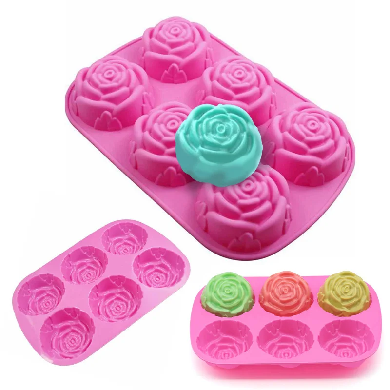 Valentines Day 6 Rose Flower Shape Silicone Cake Chocolate Mold Tray